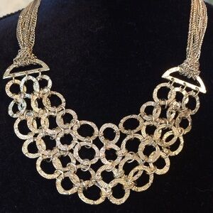 Textured hammered link and chain gold bold statement necklace